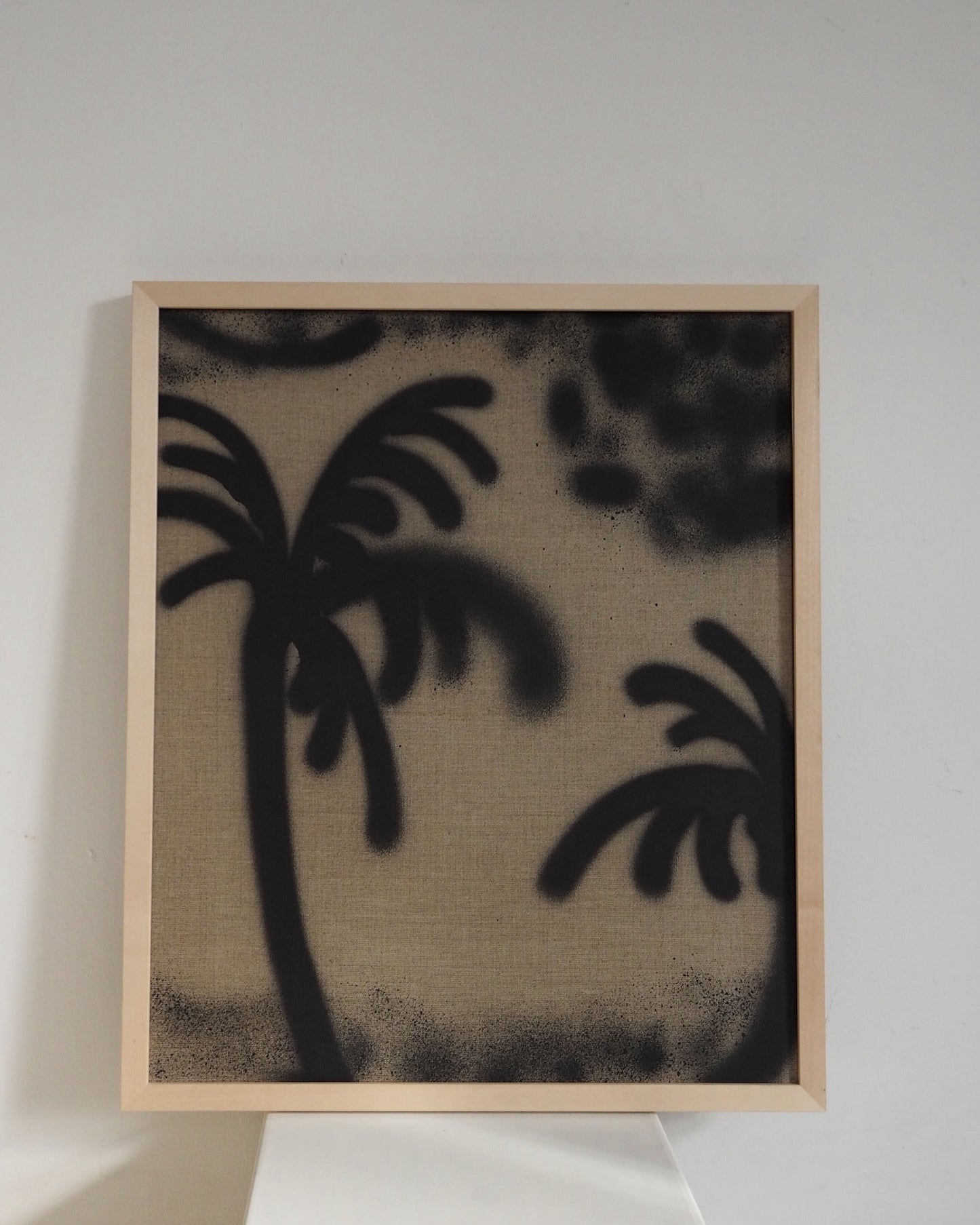 Palm tree painting raw linen canvas muted tones modern abstract art wallart