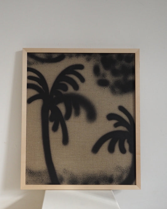 Palm tree painting raw linen canvas muted tones modern abstract art wallart 