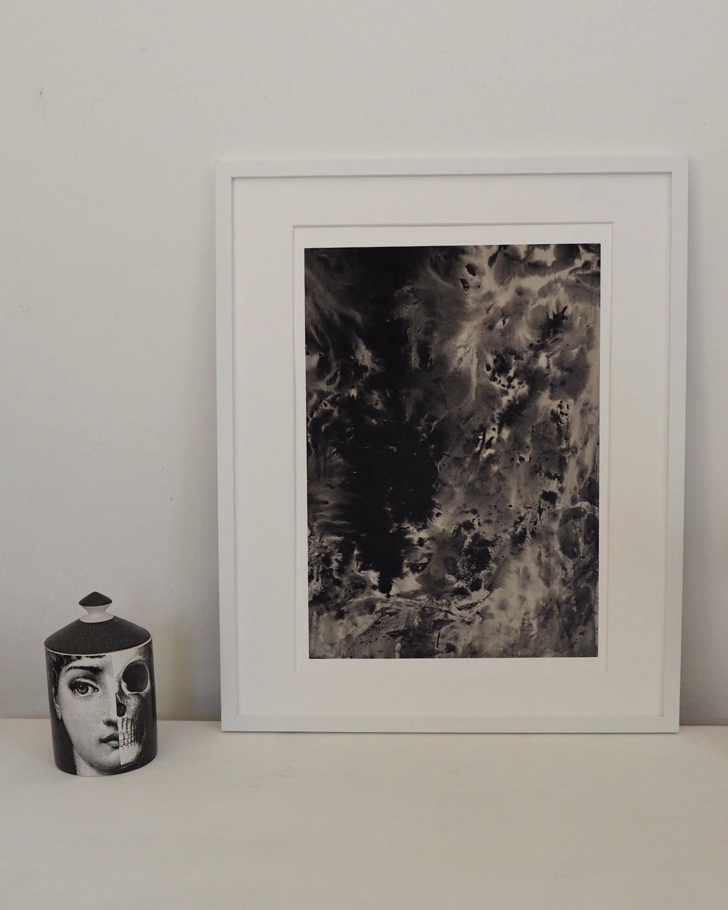 abstract art print black fluid beige