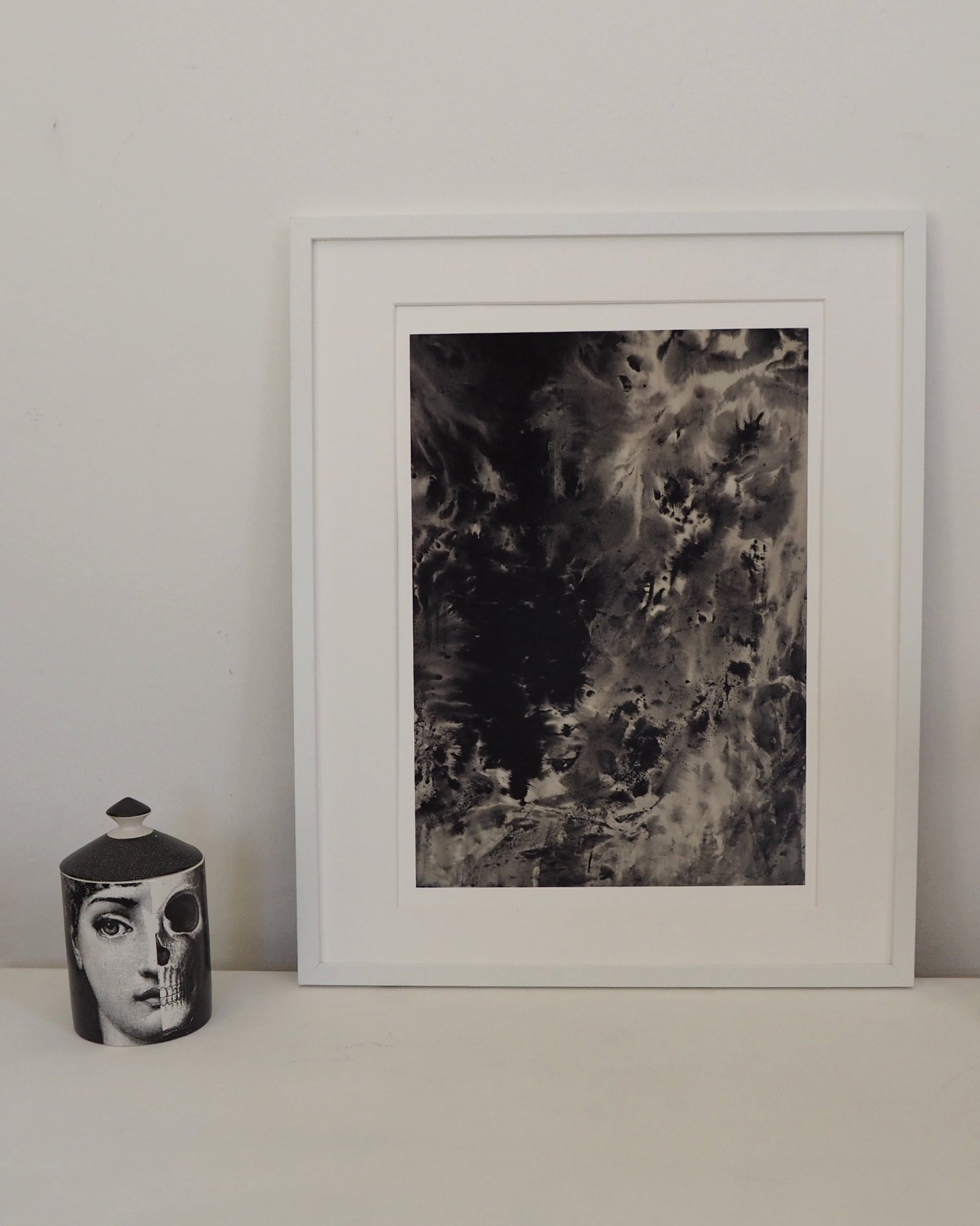 abstract art print black fluid beige